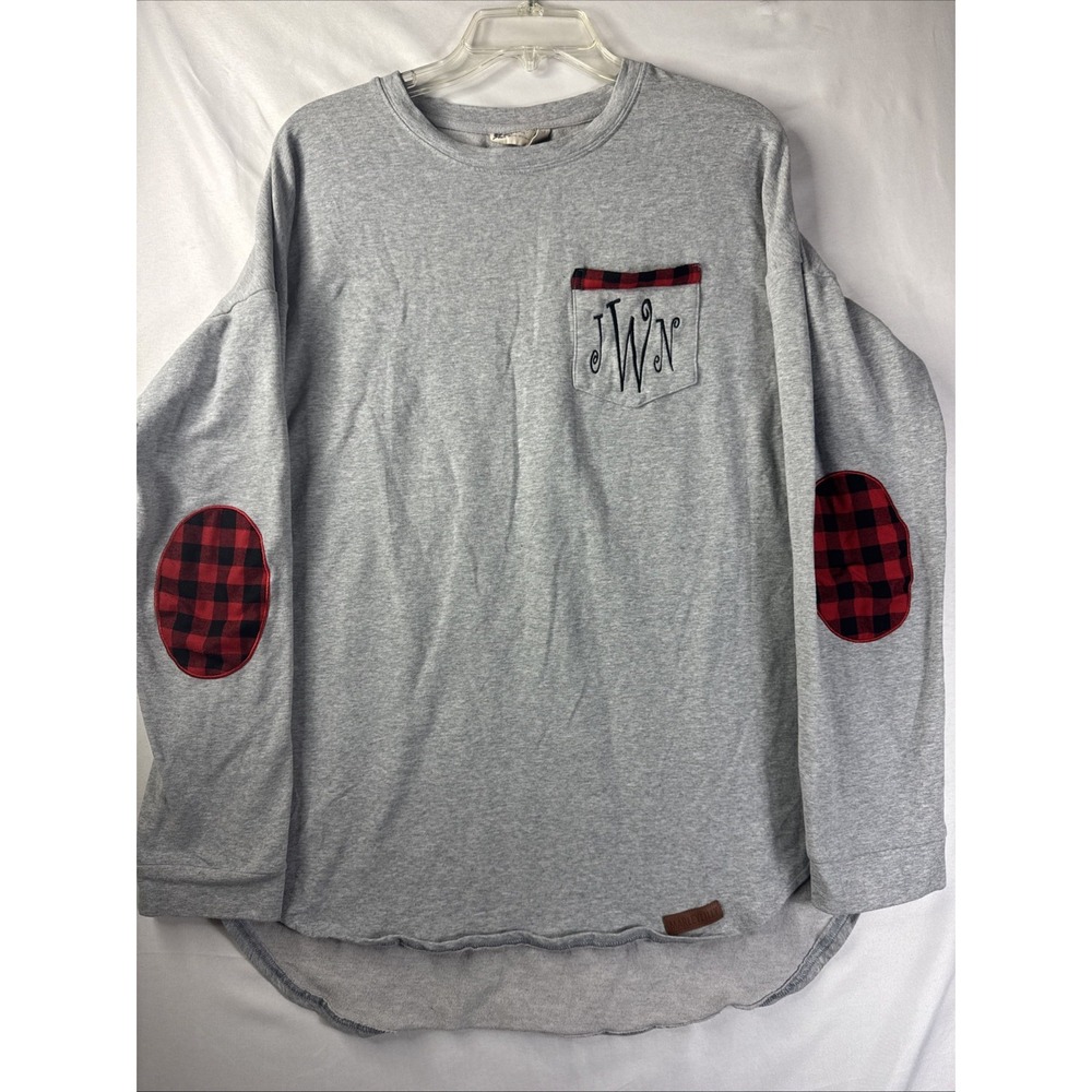 Marley Lilly‎ JWN Emboridered Sweatshirt Size L/XL Buffalo Plaid Elbow Pads